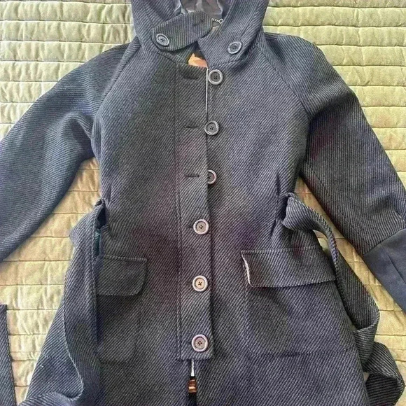 Ted Baker London Wool Hooded Belted Coat Women’s Size 4 Gray Jacket - Picture 2 of 6